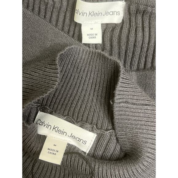 Calvin Klein Jeans Soft Ribbed Knit Joggers & mockneck top gray SET, size M, NWT - Picture 3 of 11